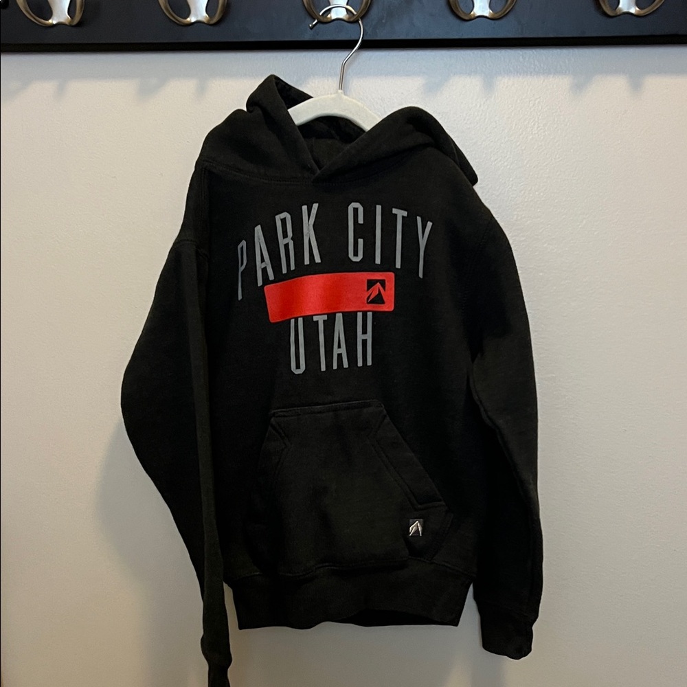 Kids Park City Utah Black Hoodie with Red Accent